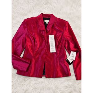Vintage Jessica McClintock Jacket Sz 14 NWT Red Satin Floral USA